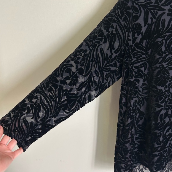 VINTAGE LAURA ASHLEY 90s Burnout Velvet Sheer Button Top Whimsigoth Witchy Sz XL - Picture 6 of 11